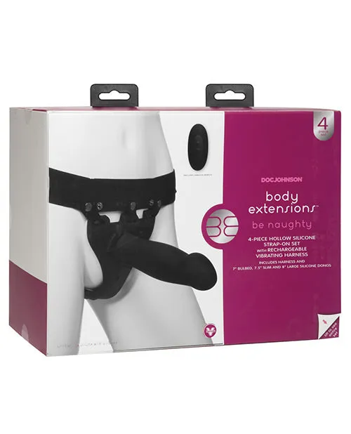 Doc Johnson Female Sex Toys Body Extensions Be Naughty Vibrating 4 Piece Strap On Set Black Doc Johnson Female Sex Toys Body Extensions Be Naughty Vibrating 4 Piece Strap On Set Black