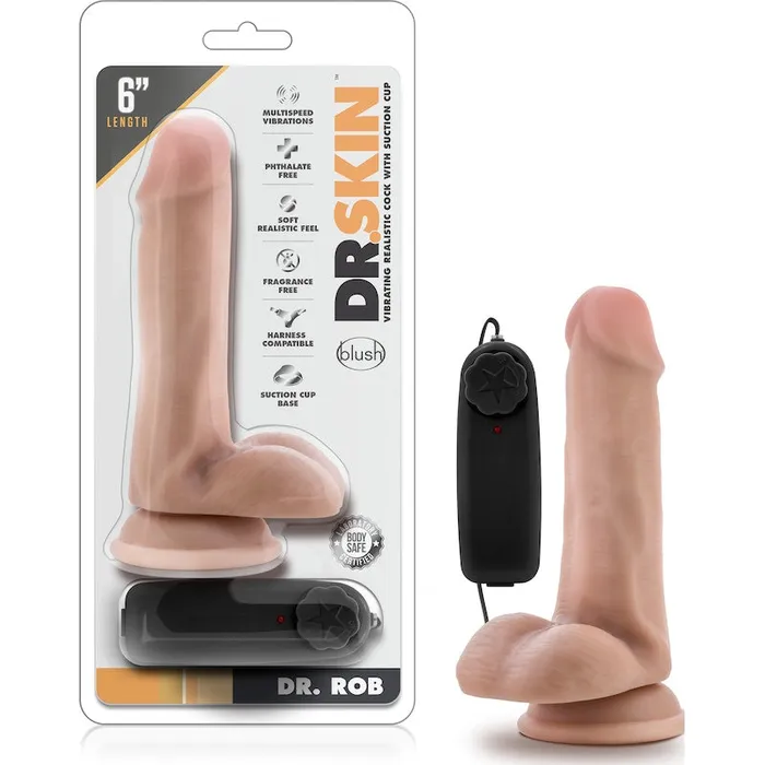 Dr Skin Female Sex Toys Dr Skin Dr Rob 6in Vibrating Cock with Suction Cup Vanilla