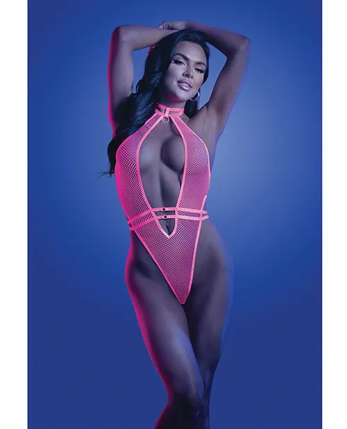 Fantasy Lingerie Vibrators Glow Knockout Fishnet Teddy wDetachable Thong Neon Pink Fantasy Lingerie Vibrators Glow Knockout Fishnet Teddy wDetachable Thong Neon Pink