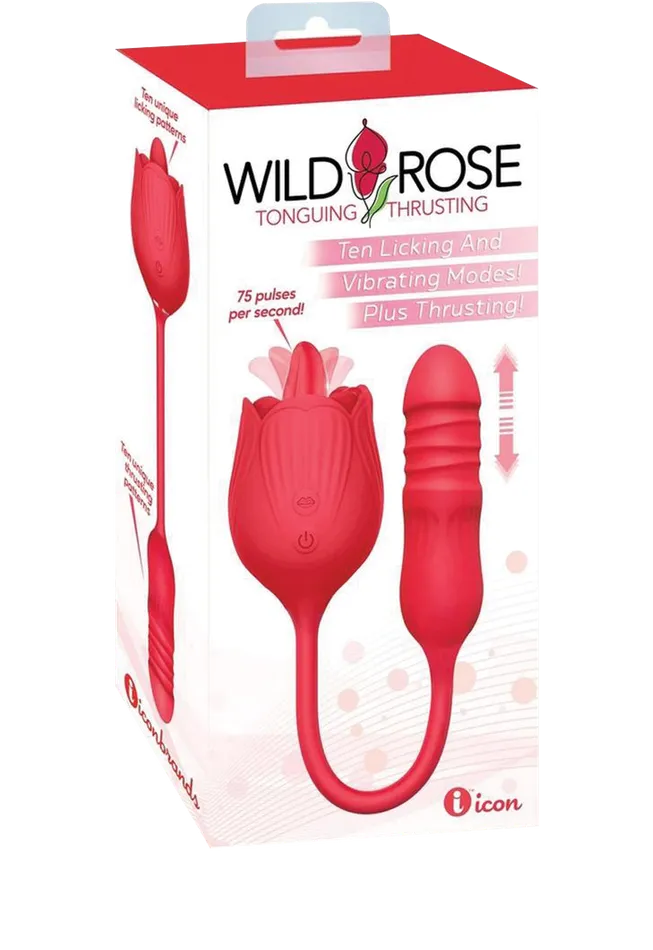 Female Sex Toys Icon Brands Icon Brands Wild Rose Lick Thrust Rechargeable Silicone Dual Vibrator with Clitoral Stimulator Red Female Sex Toys Icon Brands Icon Brands Wild Rose Lick Thrust Rechargeable Silicone Dual Vibrator with Clitoral Stimulator Red