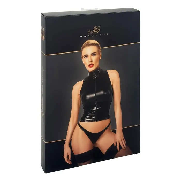 Glam Wetlook Top w Vinyl Corset Noir Vibrators