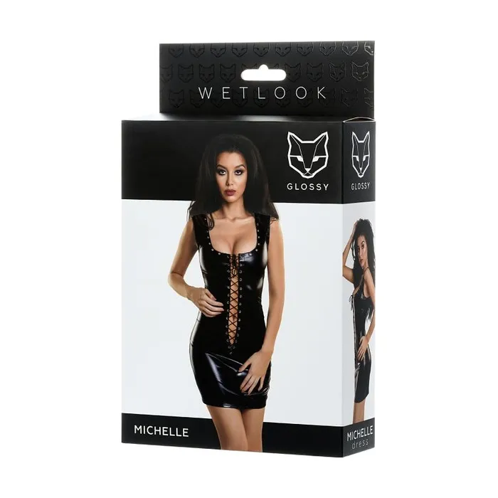 Glossy Anal Glossy Michelle Wetlook Dress w Studs Black MLXL