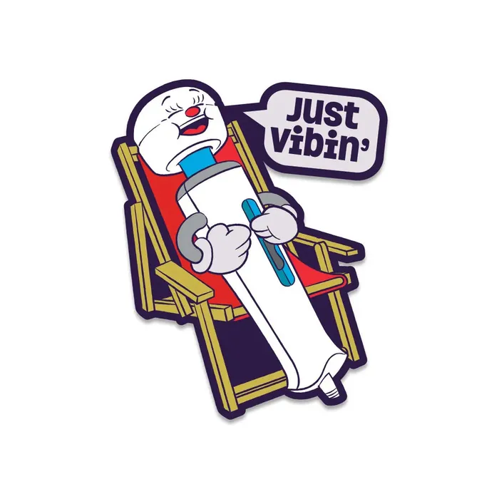 Just Vibin Enamel Pin Wood Rocket Vibrators
