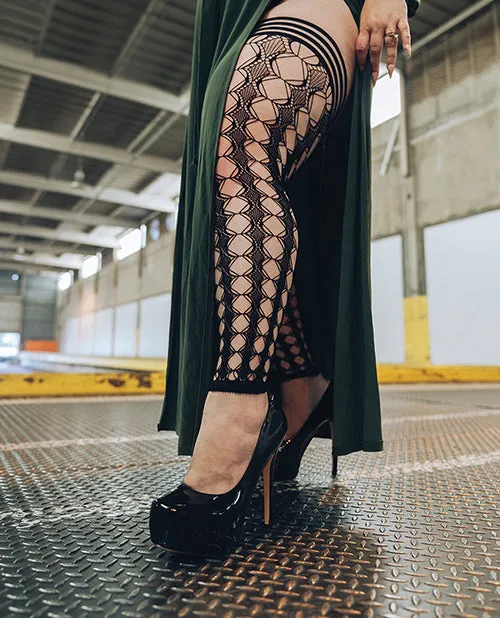 Kixies INC Anal Kixies Jo Circle Fishnet Footless Thigh High Black C