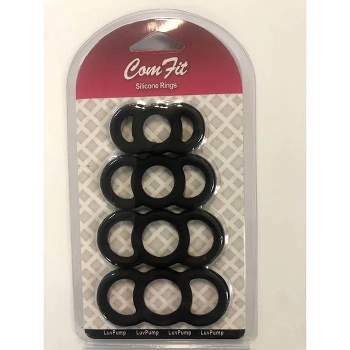 Male Sex Toys LuvPump Silicone Cock Ring Set Black 15mm23mm 4pack LuvPump
