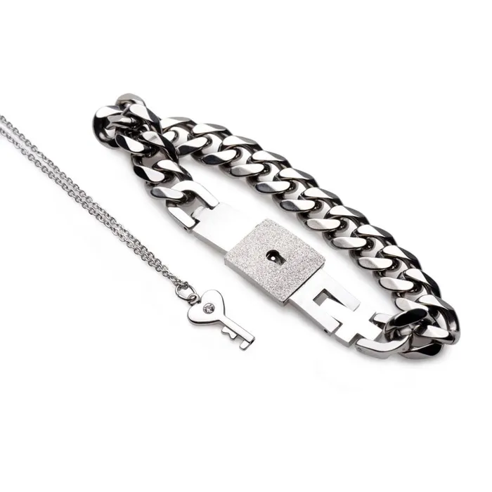 Male Sex Toys Master Series Chained Locking Bracelet and Key Necklace XR Brands