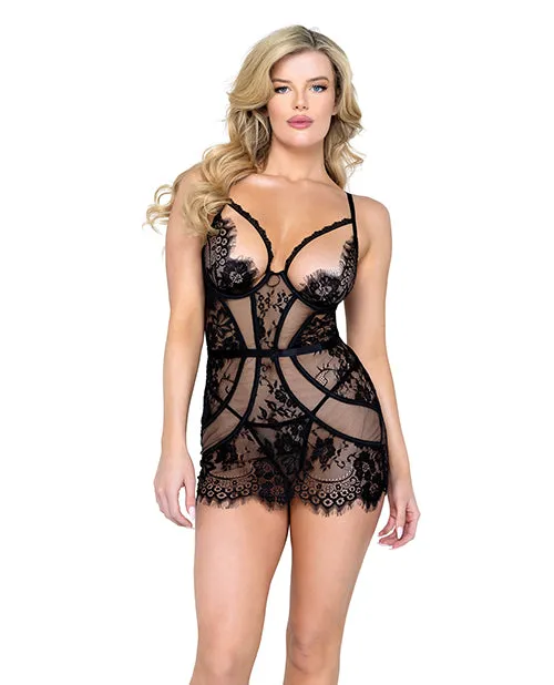 Roma Costume INC Anal Femme Fatale Scalloped Eyelash Lace Mesh Chemise Thong Black Roma Costume INC Anal Femme Fatale Scalloped Eyelash Lace Mesh Chemise Thong Black