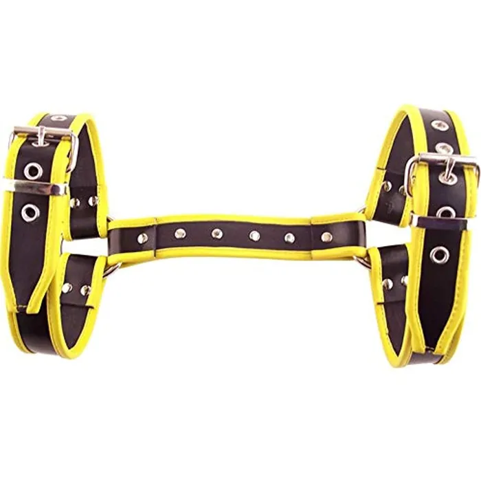 Rouge Garments Mens Underwear Rouge Leather Adjustable Halter Harness Extra Large BlackYellow Rouge Garments Mens Underwear Rouge Leather Adjustable Halter Harness Extra Large BlackYellow