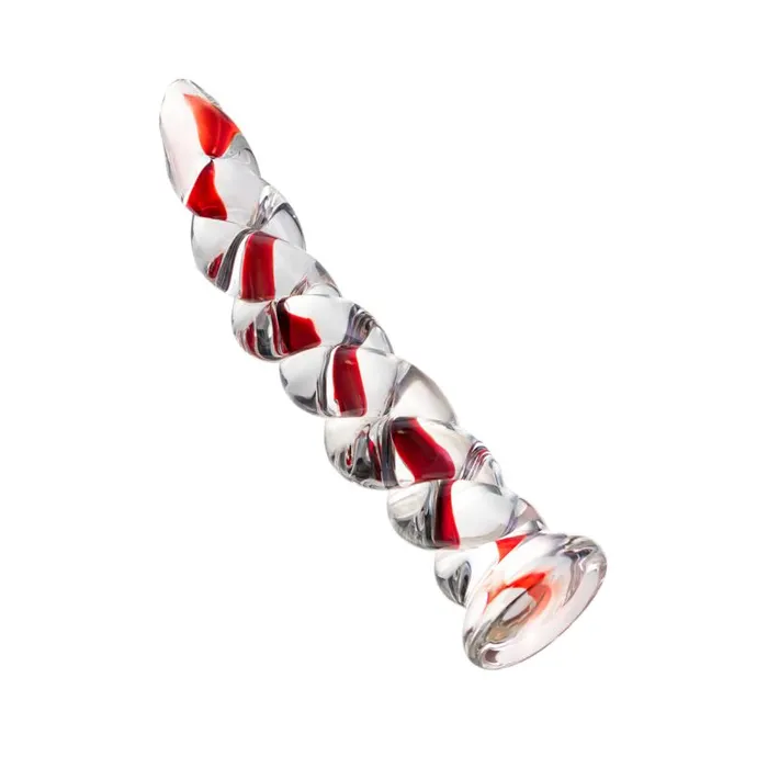 Sexus Glass Dildos Sexus Red Ribbed Glass Dildo 182cm Clear