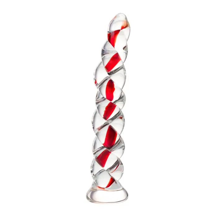 Sexus Glass Dildos Sexus Red Ribbed Glass Dildo 182cm Clear