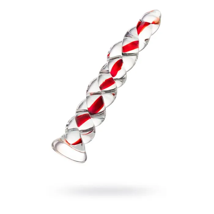 Sexus Glass Dildos Sexus Red Ribbed Glass Dildo 182cm Clear