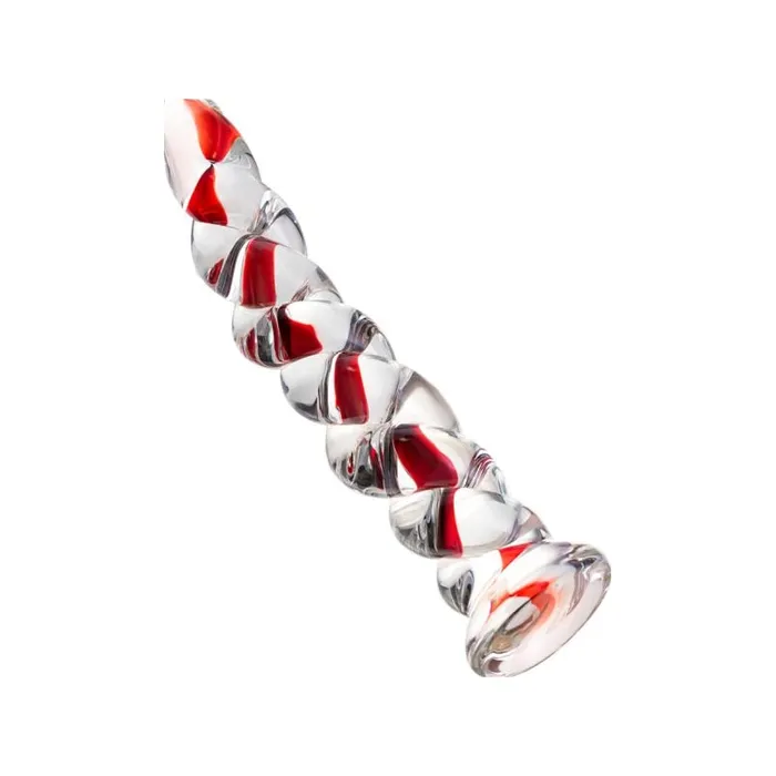 Sexus Glass Dildos Sexus Red Ribbed Glass Dildo 182cm Clear