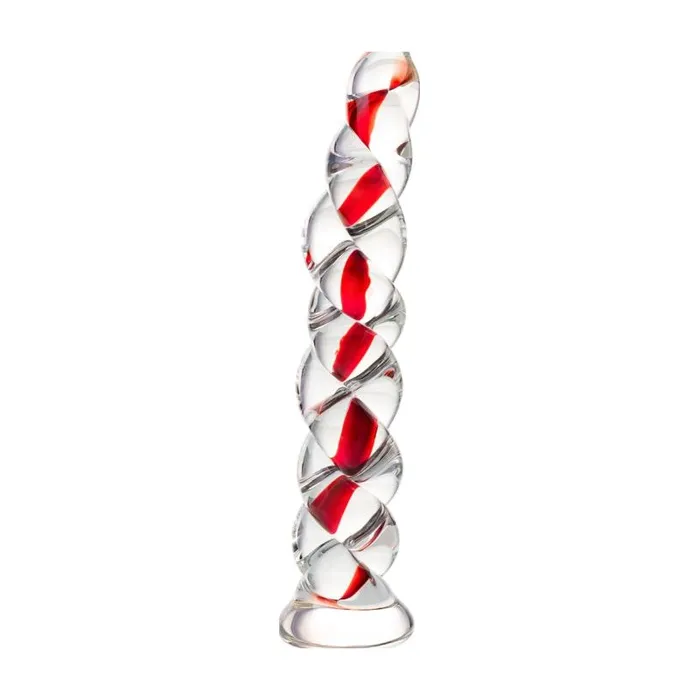 Sexus Glass Dildos Sexus Red Ribbed Glass Dildo 182cm Clear