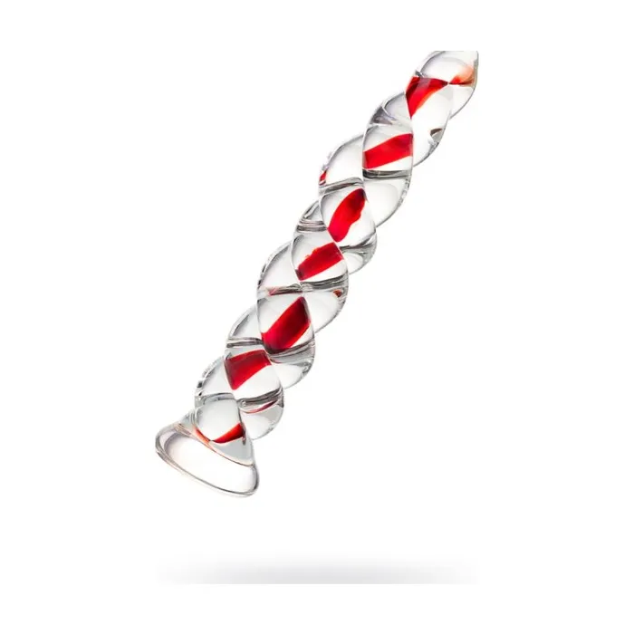 Sexus Glass Dildos Sexus Red Ribbed Glass Dildo 182cm Clear