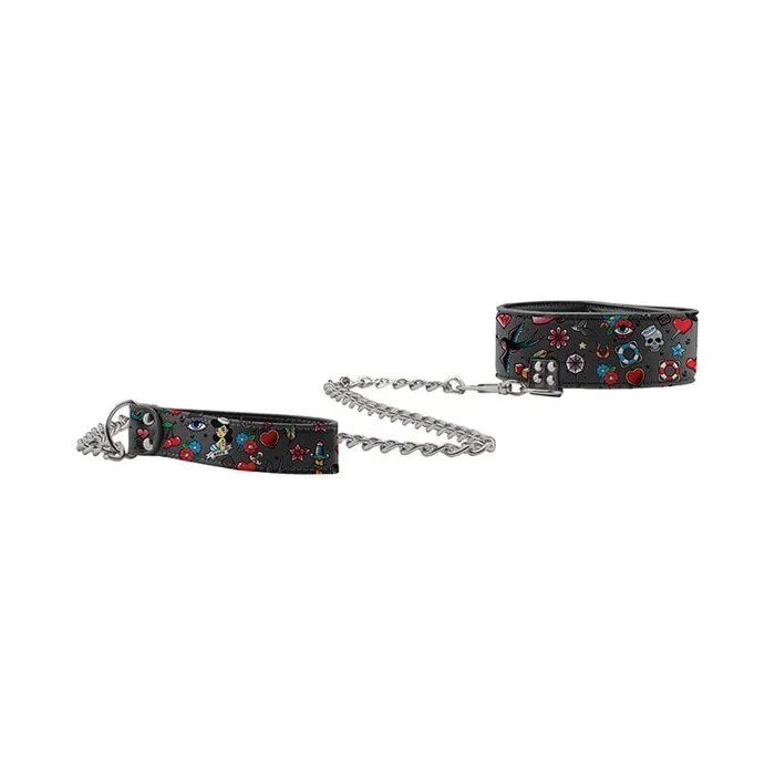 Shots Couples Ouch Old School Tattoo Printed Collar and Leash