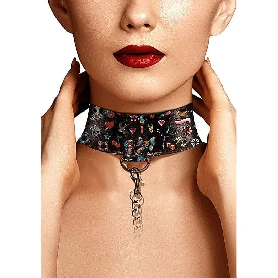 Shots Couples Ouch Old School Tattoo Printed Collar and Leash