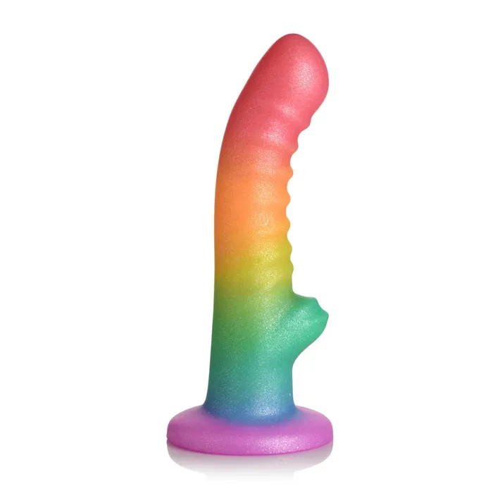 Simply Sweet Ribbed Rainbow Silicone Dildo Curve Toys Female Sex Toys