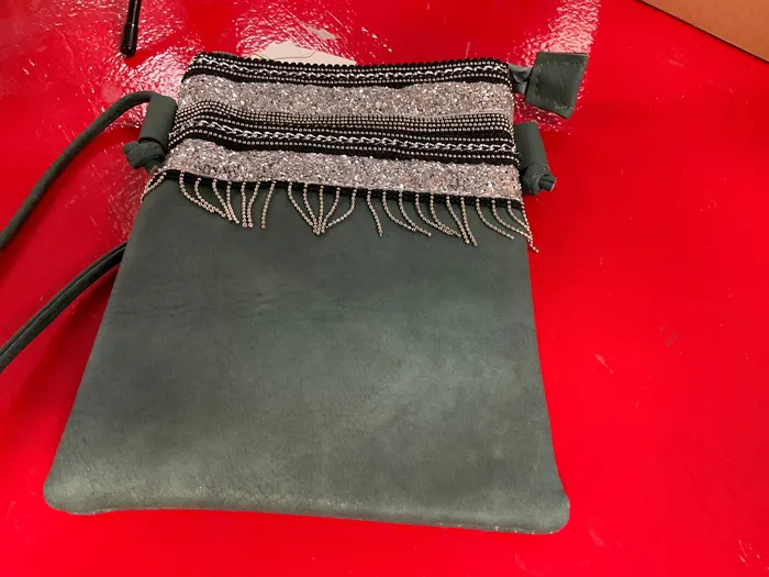 Up4Drea Anal BlunderFluff vegan leather fancy bling Crossbody handbag Green