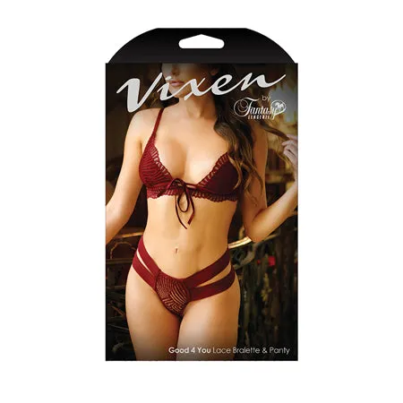 Vixen Good 4 You Lace Triangle Bralette Matching Panty With DoubleStrap Waistband Burgundy OS Fantasy Lingerie Female Sex Toys Vixen Good 4 You Lace Triangle Bralette Matching Panty With DoubleStrap Waistband Burgundy OS Fantasy Lingerie Female Sex Toys