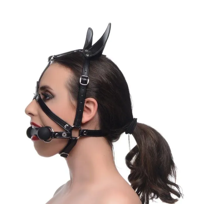 XR Brands Female Sex Toys Master Series Dark Horse Pony Head Harness With Silicone Bit XR Brands Female Sex Toys Master Series Dark Horse Pony Head Harness With Silicone Bit