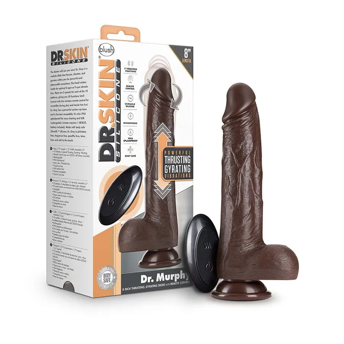 Blush Dr Skin Silicone Dr Murphy Rechargeable RemoteControlled 8 in Thrusting Dildo with Balls Suction Cup Brown Nalpac Female Sex Toys Blush Dr Skin Silicone Dr Murphy Rechargeable RemoteControlled 8 in Thrusting Dildo with Balls Suction Cup Brown Nalpac Female Sex Toys