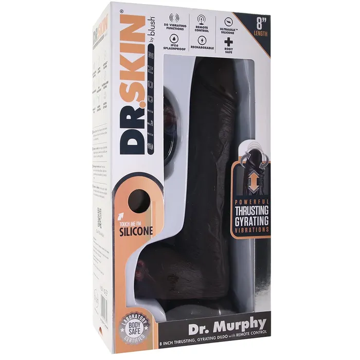 Blush Dr Skin Silicone Dr Murphy Rechargeable RemoteControlled 8 in Thrusting Dildo with Balls Suction Cup Brown Nalpac Female Sex Toys