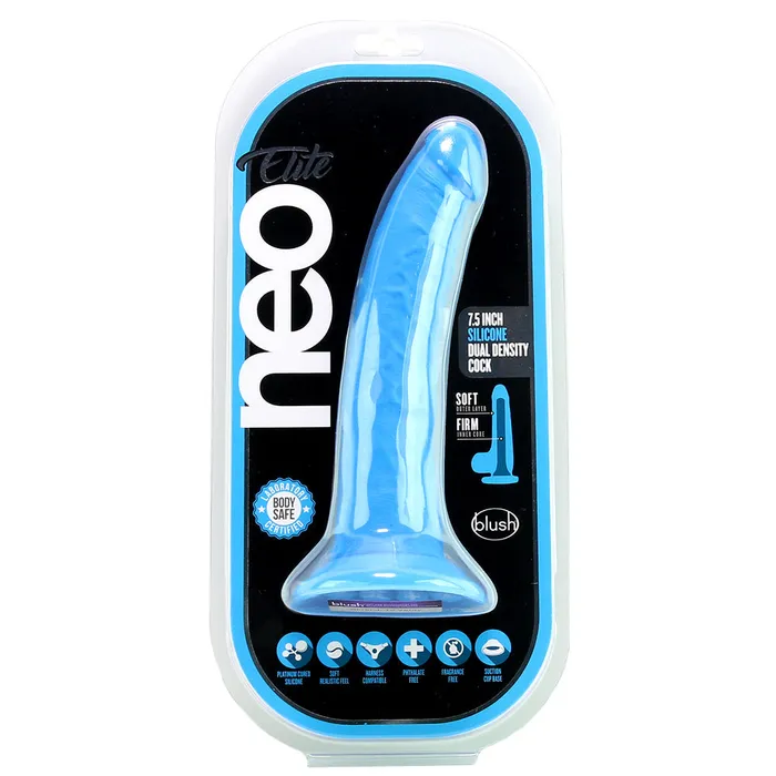 Female Sex Toys Nalpac Blush Neo Elite 75 in Silicone Dual Density Dildo with Suction Cup Neon Blue