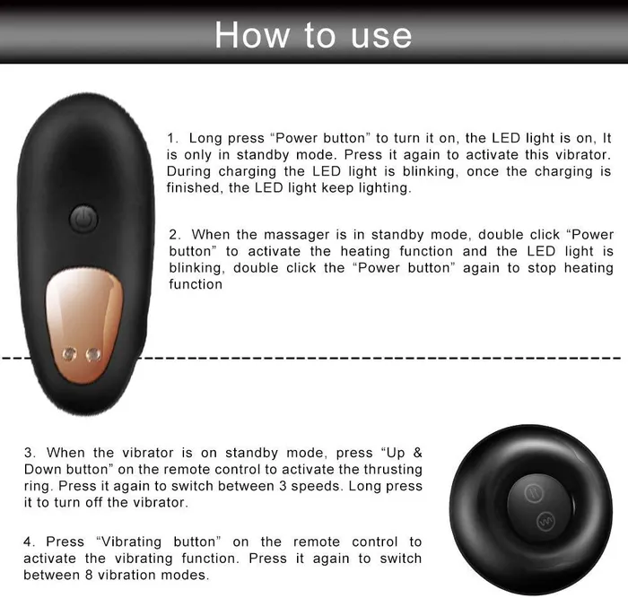 Loveorl Male Sex Toys Vibrating Anal Vibrator Prostate Massager with Thrusting Ring Up Down