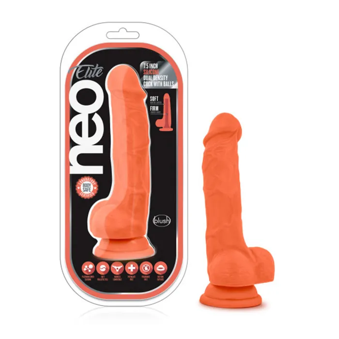 Nalpac Female Sex Toys Blush Neo Elite 75 in Silicone Dual Density Dildo with Balls Suction Cup Neon Orange Nalpac Female Sex Toys Blush Neo Elite 75 in Silicone Dual Density Dildo with Balls Suction Cup Neon Orange