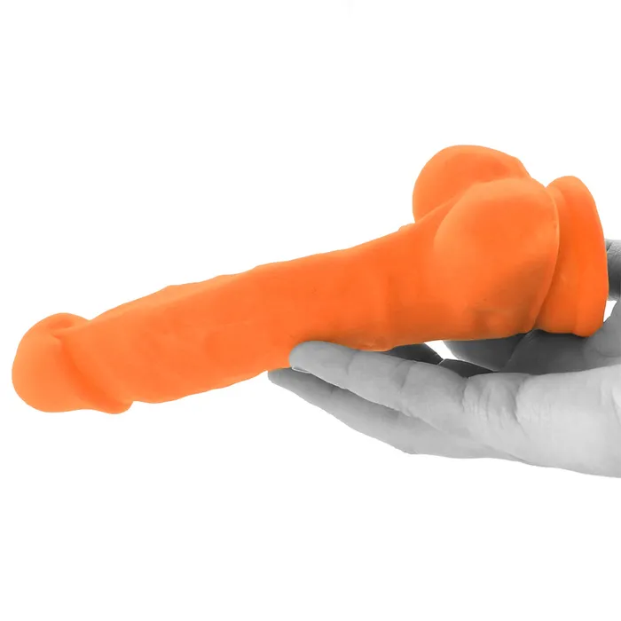 Nalpac Female Sex Toys Blush Neo Elite 75 in Silicone Dual Density Dildo with Balls Suction Cup Neon Orange