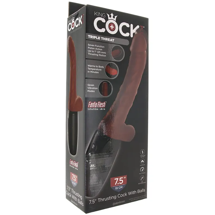 Nalpac Pipedream King Cock Plus 75 in Thrusting Cock With Balls Rechargeable Realistic Vibrator Brown Female Sex Toys