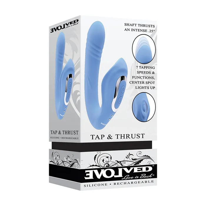 Nalpac Vibrators Evolved Tap Thrust Rechargeable Thrusting Pulsing Silicone Dual Stimulator Blue