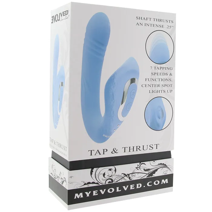 Nalpac Vibrators Evolved Tap Thrust Rechargeable Thrusting Pulsing Silicone Dual Stimulator Blue
