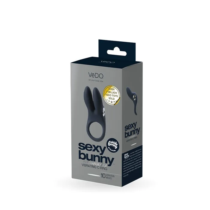 Nalpac Vibrators Vedo Sexy Bunny Rechargeable Vibrating CRing Black Pearl
