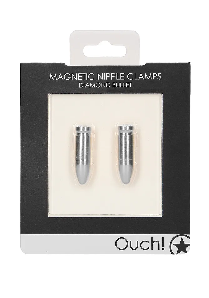 Ouch Female Sex Toys OUCH Magnetic Nipple Clamps Diamond Bullet Silver