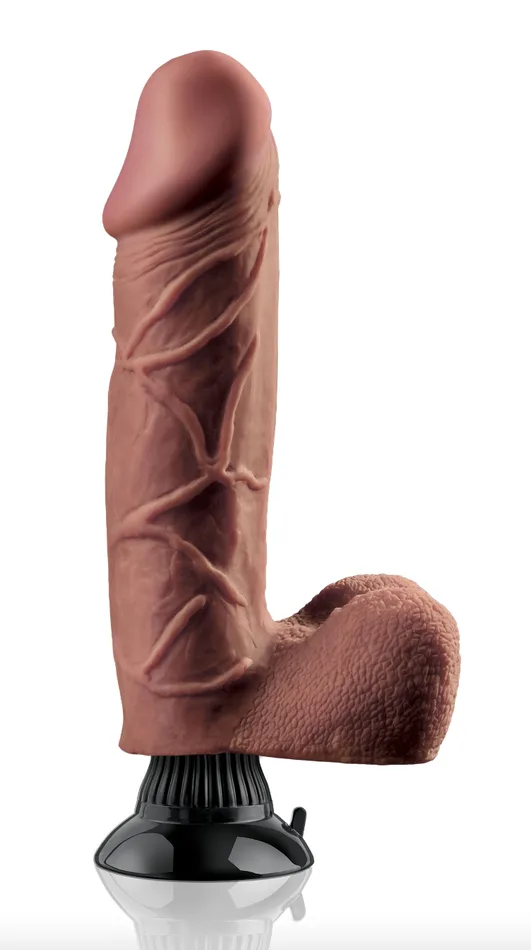 Pipedream Products Dildos Real Feel Deluxe 10 Flesh 10in Vibrating Suction Dildo 10 inches Harness Compatible