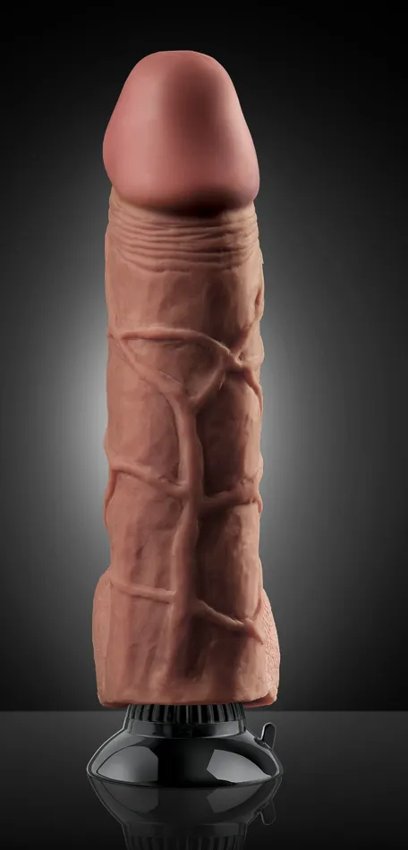Pipedream Products Dildos Real Feel Deluxe 10 Flesh 10in Vibrating Suction Dildo 10 inches Harness Compatible