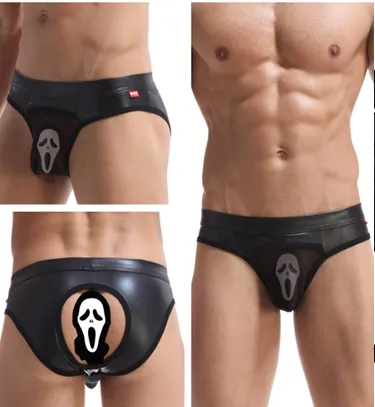 Poison Rose Anal Mesh Pouch Bumless Wetlook Brief Black