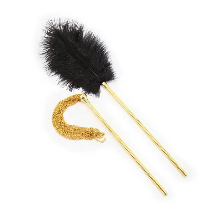 The Kinky Peach Female Sex Toys Gold Teaser Set with Feather Tickler and Chain Flogger