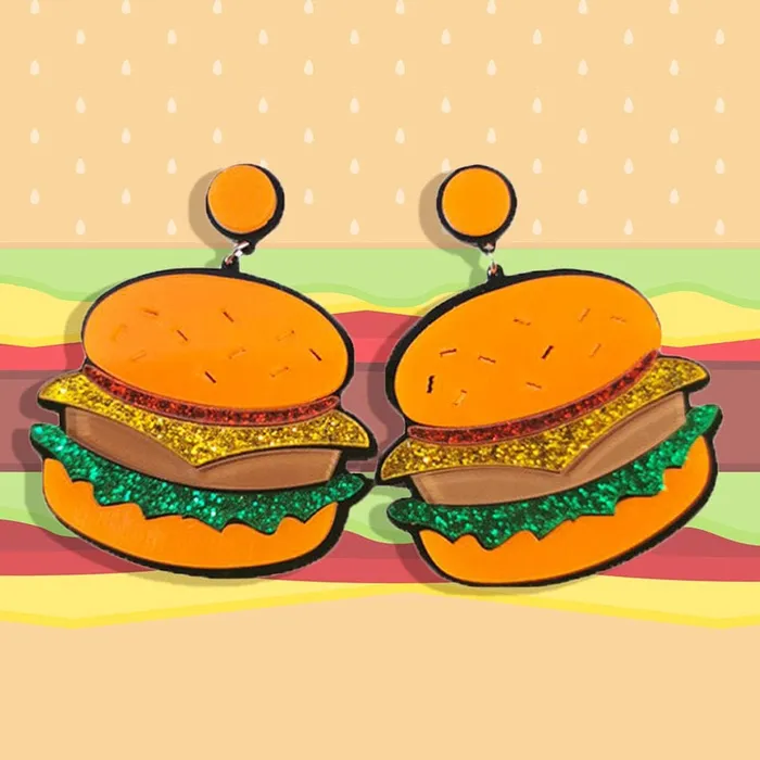 The Kinky Peach Vibrators Glitter Burger Earrings
