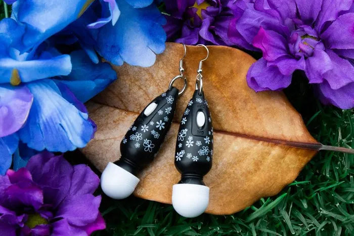 The Kinky Peach Vibrators Self Love Vibrator Earrings Black Floral