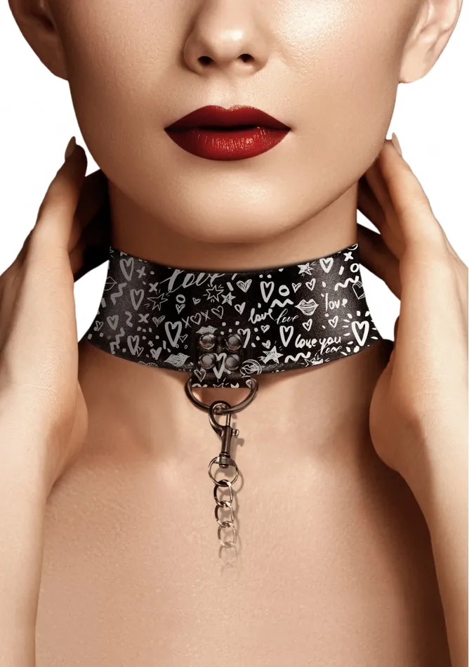 Vibrators Shots America Collar With Leash Love Street Art Fasion Black
