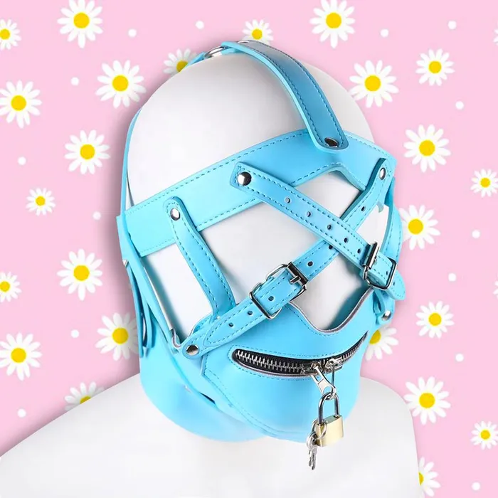 X Rated Head Harness w Muzzle Baby Blue The Kinky Peach Vibrators