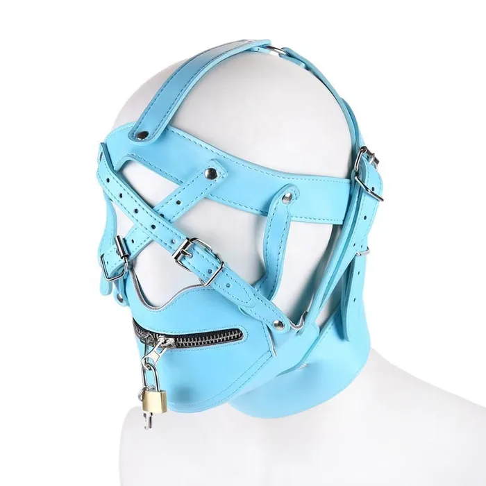 X Rated Head Harness w Muzzle Baby Blue The Kinky Peach Vibrators