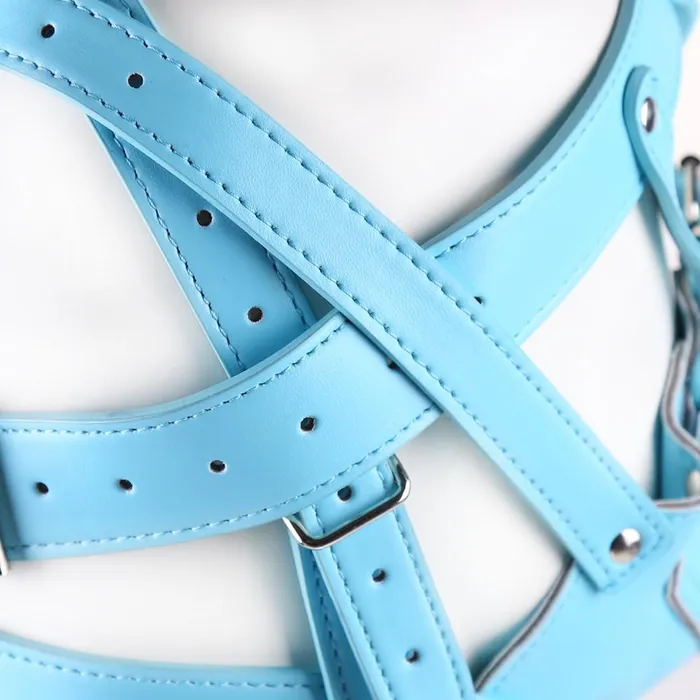 X Rated Head Harness w Muzzle Baby Blue The Kinky Peach Vibrators