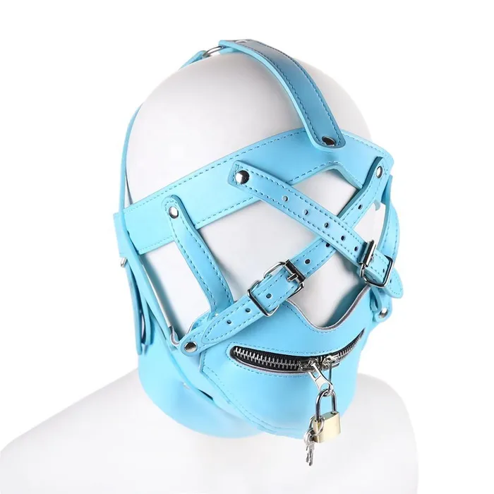 X Rated Head Harness w Muzzle Baby Blue The Kinky Peach Vibrators
