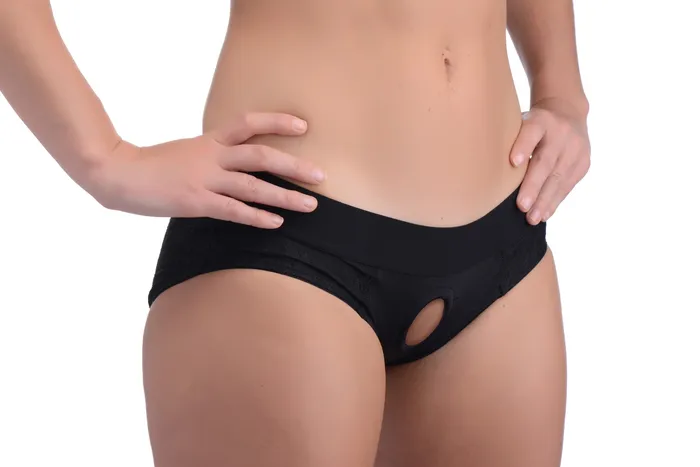 XR Brands Female Sex Toys Lace Envy Black Crotchless Panty Harness