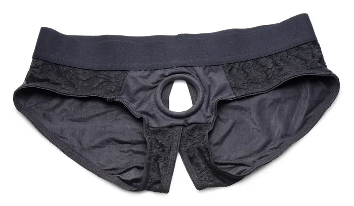 XR Brands Female Sex Toys Lace Envy Black Crotchless Panty Harness